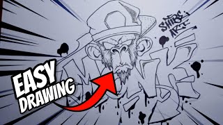 Easy Drawing Monkey - How To Draw Graffiti Cartoon Characters