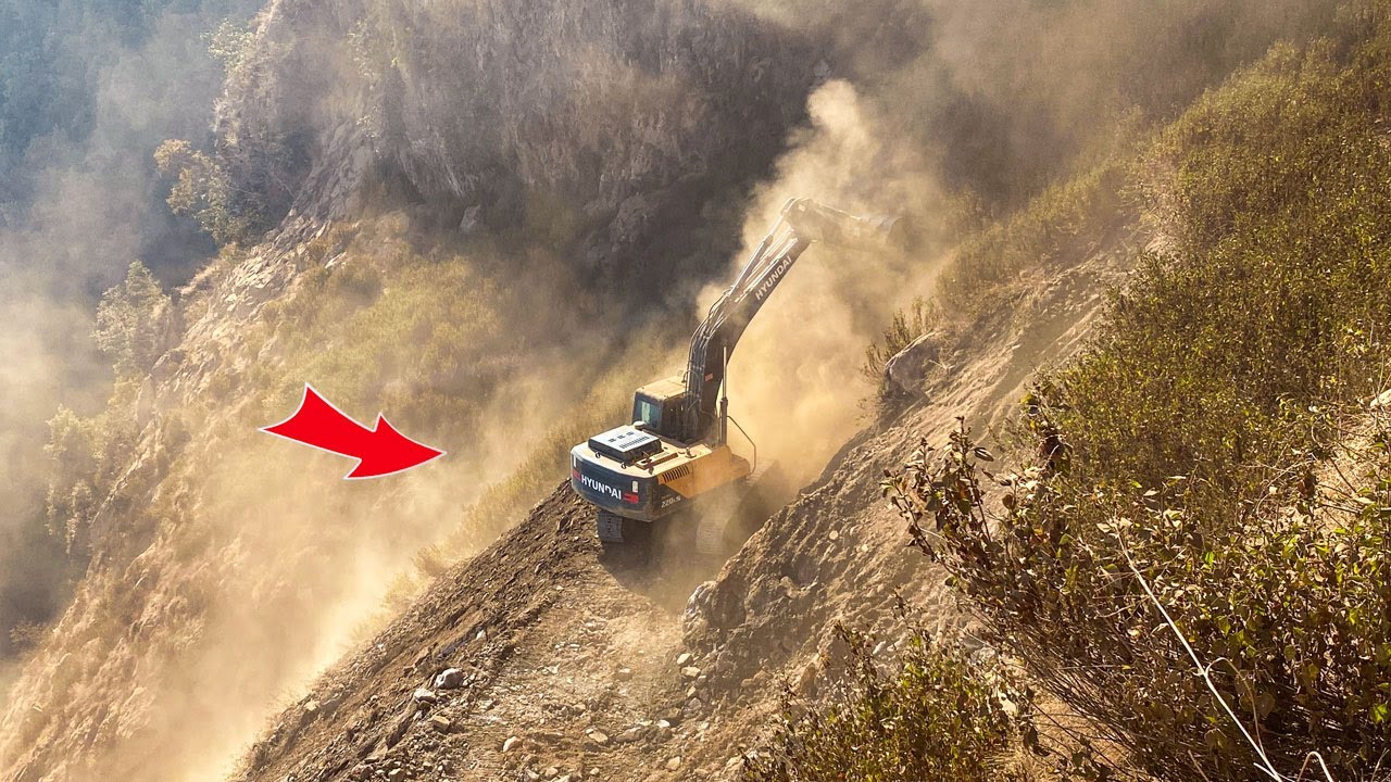 Extreme Risky Road Building on Rocky Mountains | Dangerous Excavator Work in Dusty Terrain