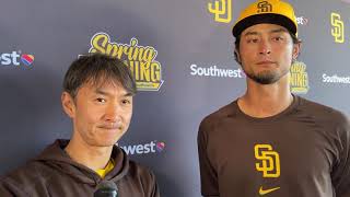 Yu Darvish discusses bullpen session, goals for Spring Training, Peter Seidler, and more