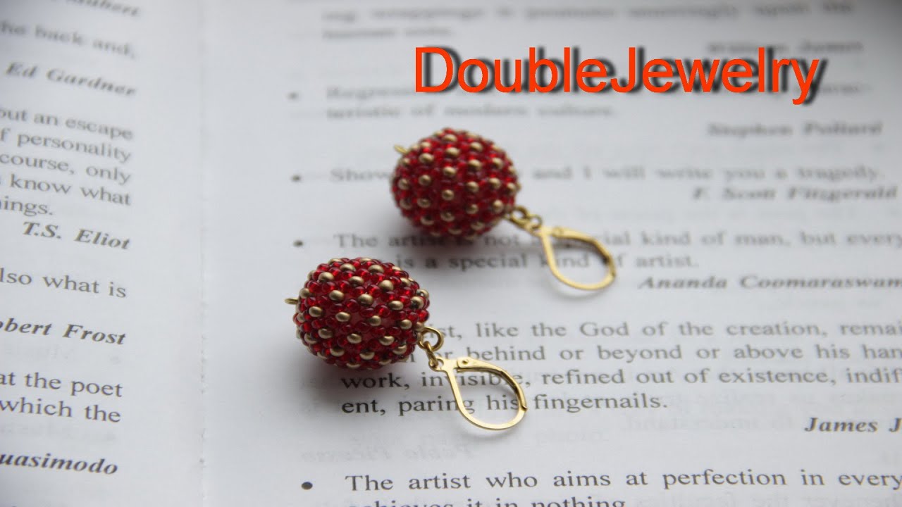 Ball beaded dangle earrings in gold and red, Chinese style earrings, gift idea for gf