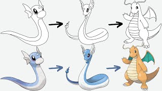 Cómo dibujar DRATINI DRAGONAIR y DRAGONITE POKEMON | Pokemon Evolution screenshot 5
