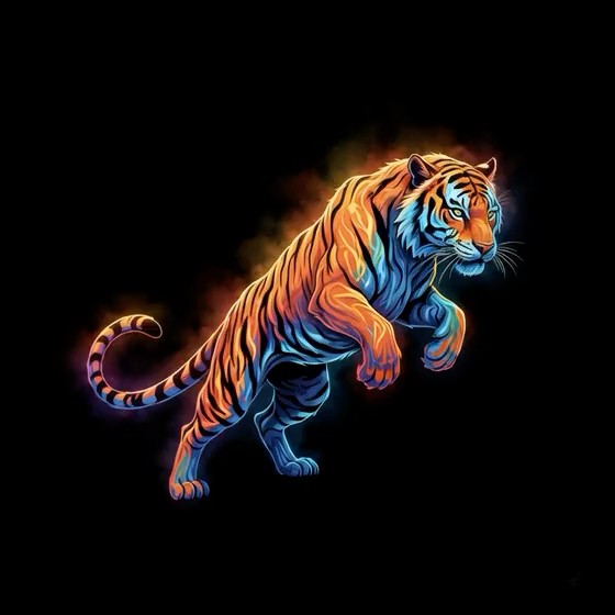 HOLOGRAM VIDEO 3D: NEON TIGER HOLOGRAPHIC VIDEO BLACK BACKGROUND VR
