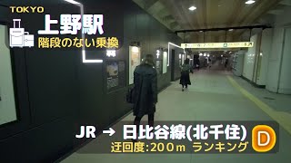 1分でわかる『階段のない乗換:上野駅』JR▶︎日比谷線(北千住方面)