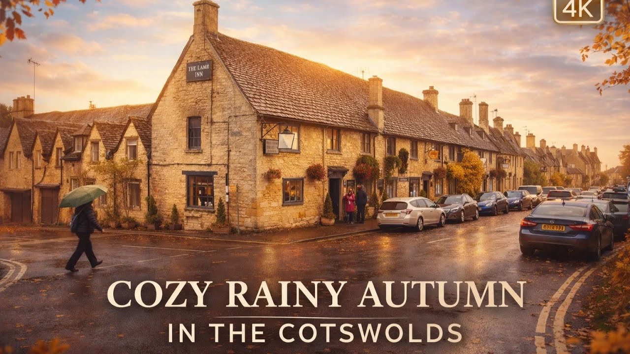 COTSWOLDS in Autumn 🍂 – A Cozy Rain Walk in an English Village | 4K Binaural Sound