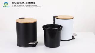 Bamboo cover pedal bin waste bin trash can garbage bin supplier