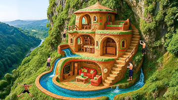90 Days Building a Hidden Open-Air Cliff House on a 2000m Mossy Mountain Using Primitive Tools