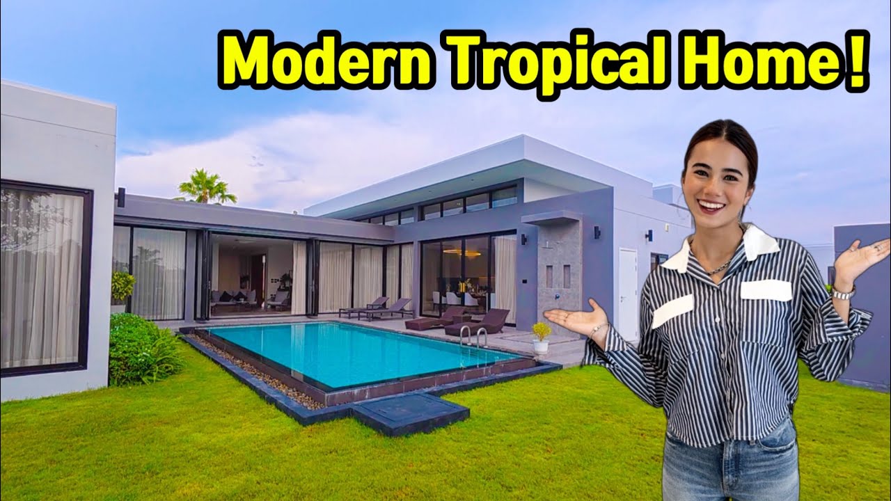 Красивый современный тропический дом с садовым бассейном в Паттайе, Таиланд