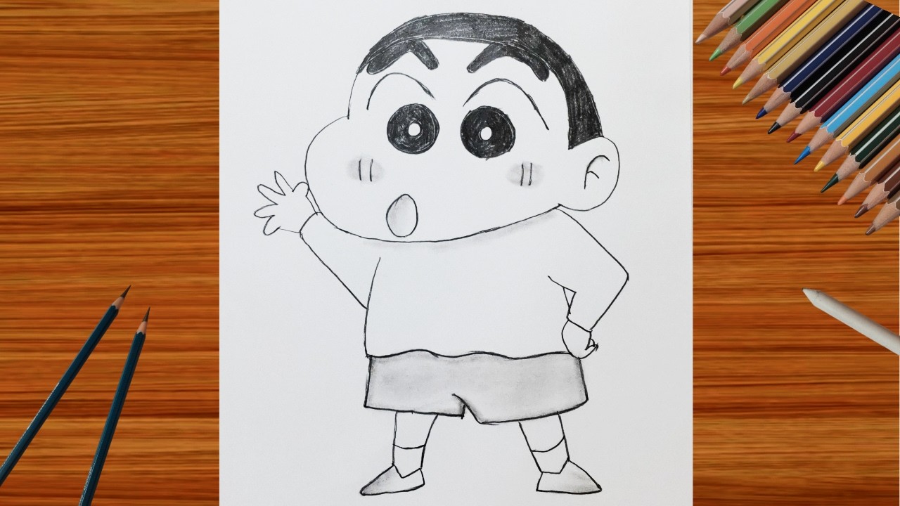 japanese cartoon shinchan outline pencil drawing | cartoon art
