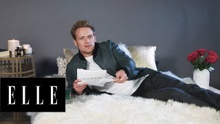 outlanders sam heughan reads his thirstiest tweets thirsttweets elle