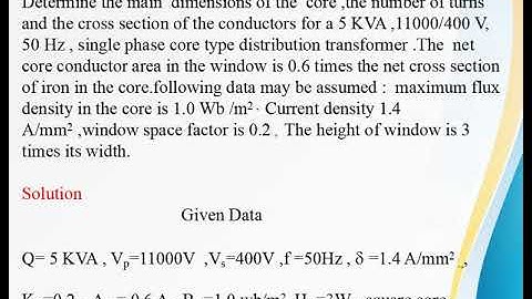 EE304 1 5 6 numericals of transformer design