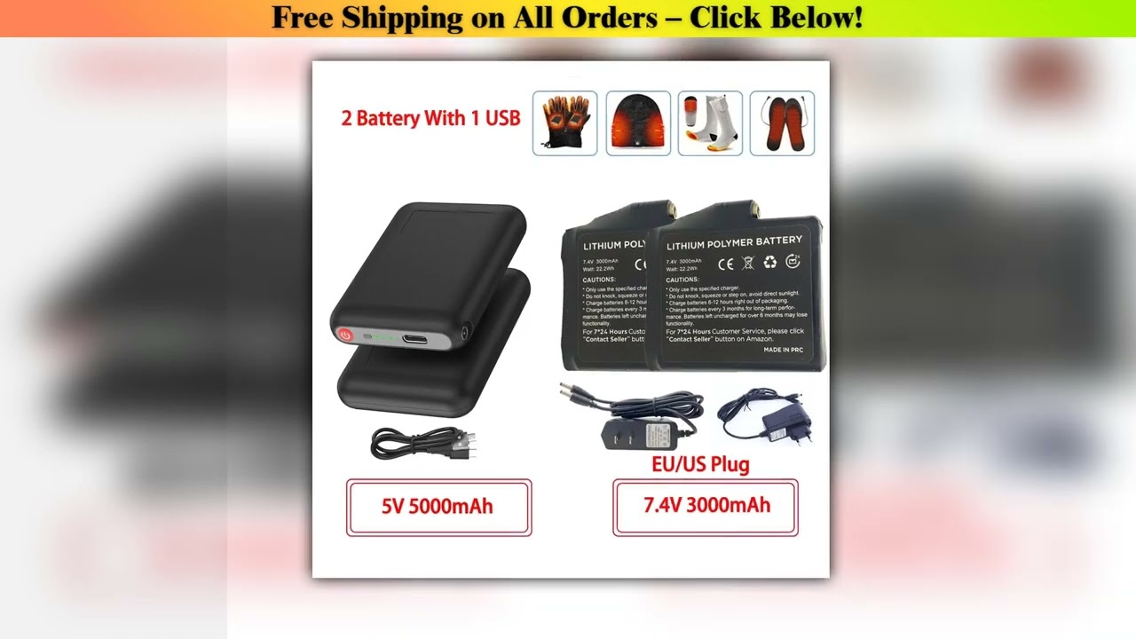 Winter Heated Socks Batteries 74V 3000mah5V 5000mah LiPolymer Battery Packs for Warm Gloves Clothes