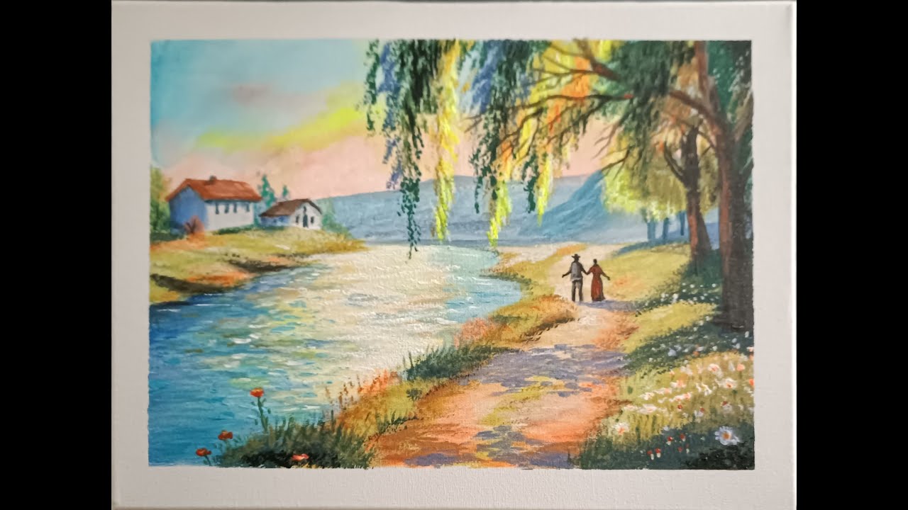 Relaxing Acrylic Landscape Painting | Calm Nature Art with Only Hands