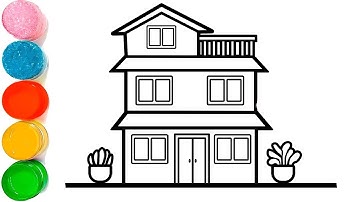 Hoe teken je een eenvoudig rijtjeshuis | Tekening van een huis met drie verdiepingen