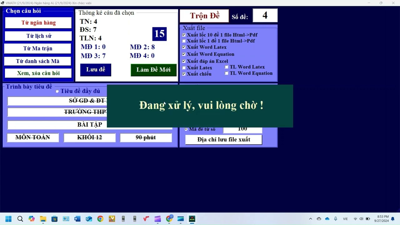 Trộn đề với Vmath Pc