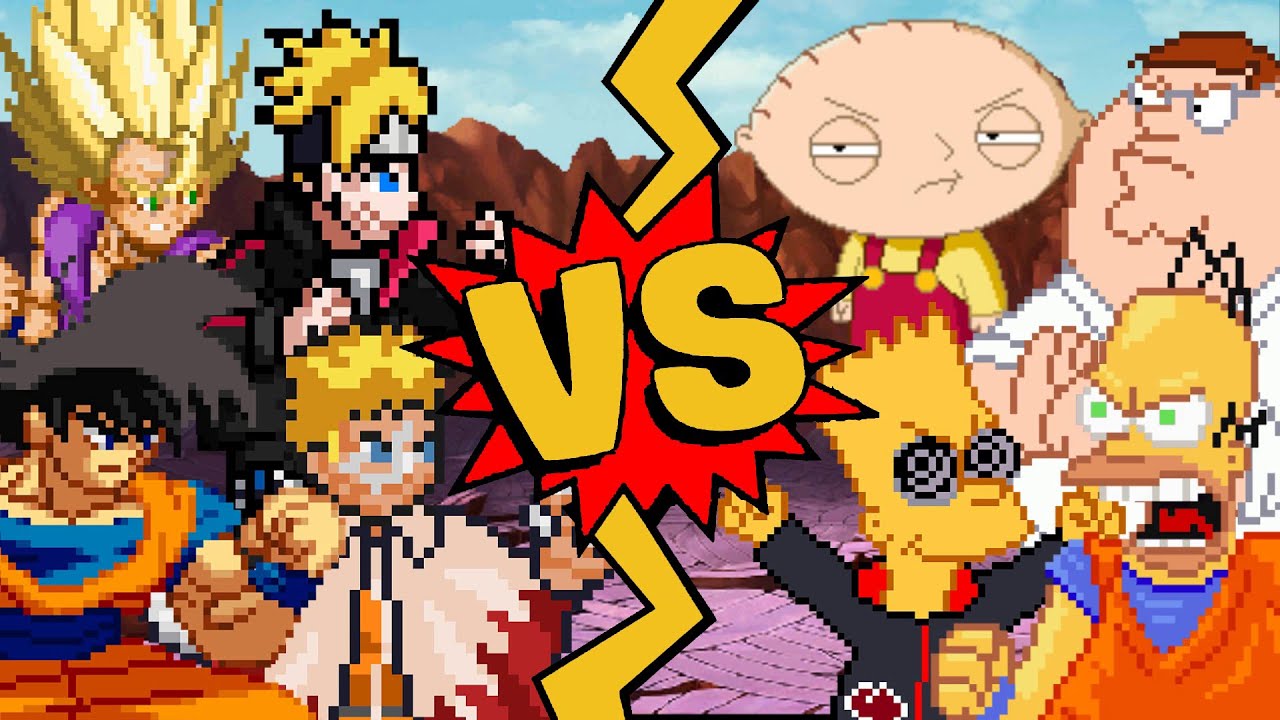 M.U.G.E.N Battles | Goku/Gohan SSJ2/Naruto/Boruto vs Homer Simpson/Bart/Peter Griffin/Stewie