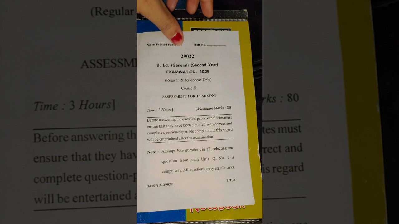 Assessment for Learning b.ed 2nd year question paper 2025 