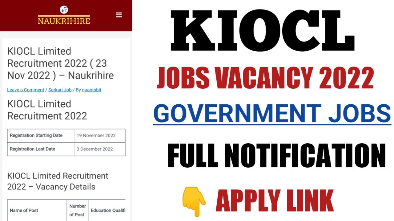 KIOCL Limited Jobs 2022 | sarkari job vacancy 2022 | government job | sarkari naukri