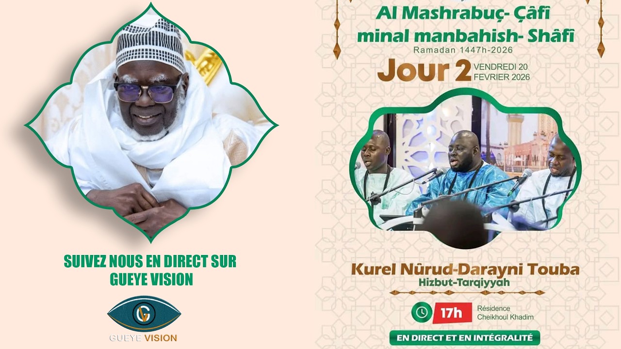 🔴En Direct Al Mashrabu’ ç çâfî minal manbahi’s Shâfî | 2eme Jour Ramadan 1447 h - 20 Février 2026