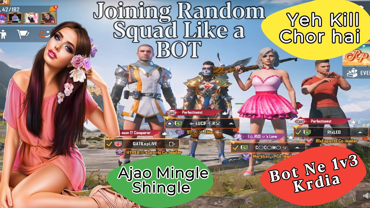 JOINED RANDOM GIRLS SQUAD LIKE A BOT | Bot Ne 1v3 Krdia | FLIRTY AND FUNNY GAMEPLAY