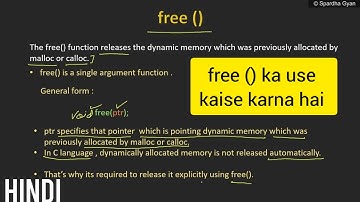 free function | free function in c |dynamic memory allocation using free function