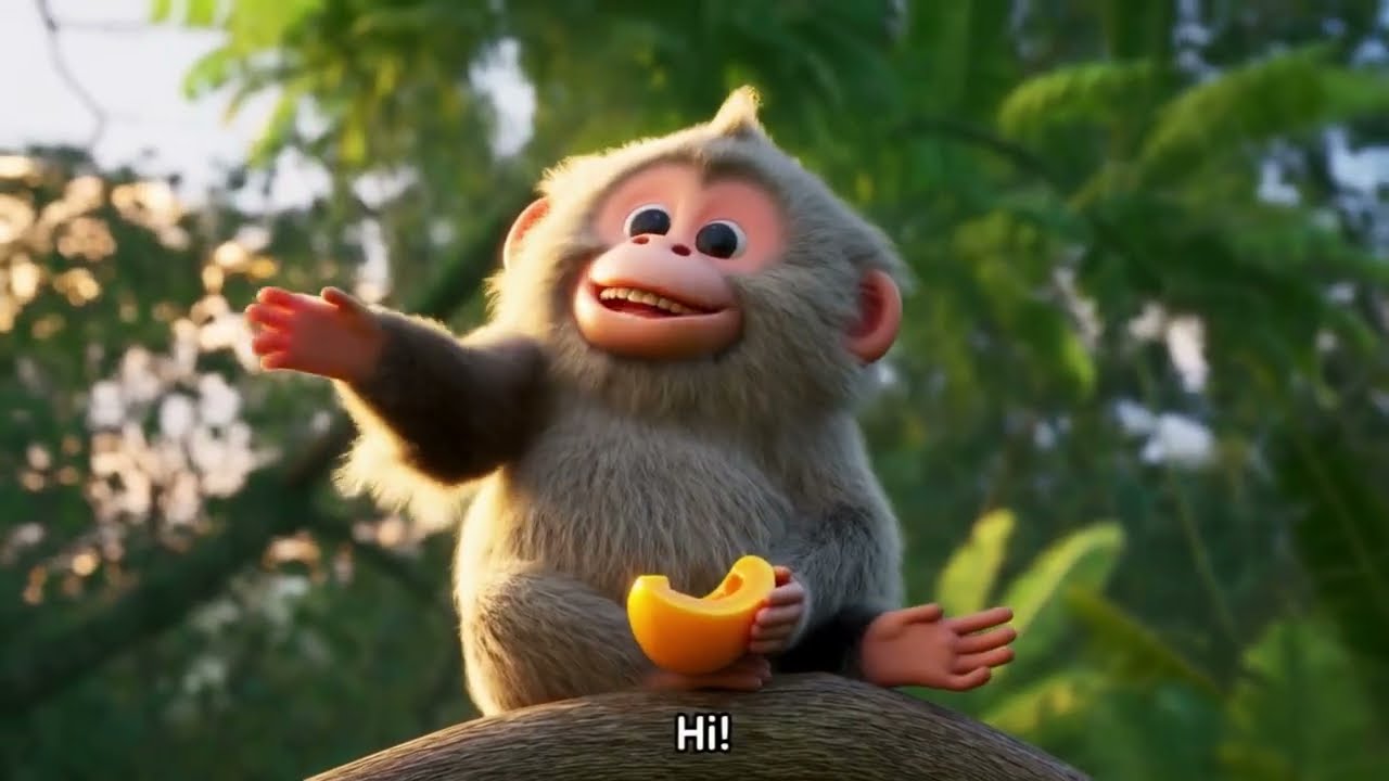 Monkey Eating Fruits 🍌🥭🍎 Cute Fun Learning Video for Kids | Banana | Apple | Mango | Easy Learning