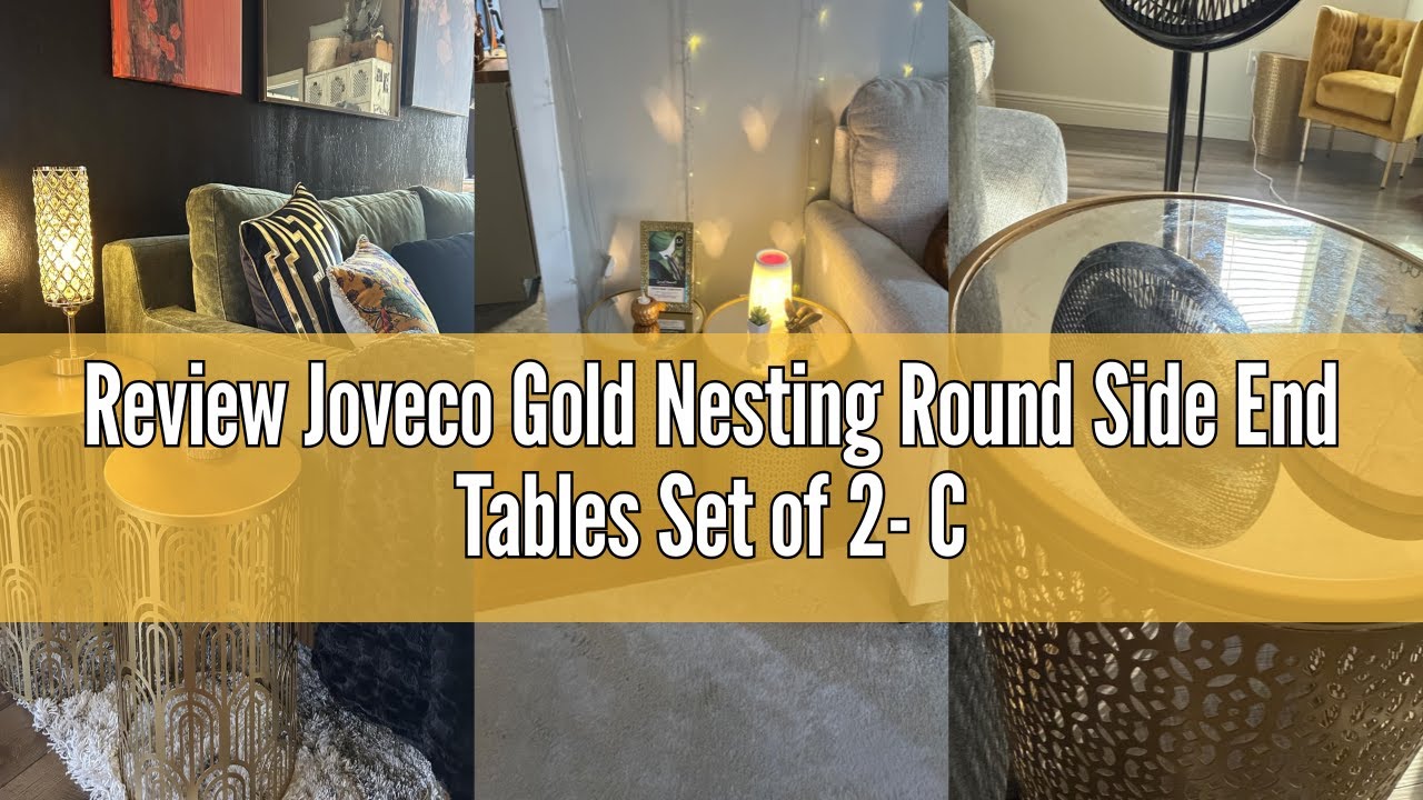 Review Joveco Gold Nesting Round Side End Tables Set of 2- Coffee Tea Table Mid Century Night Stands