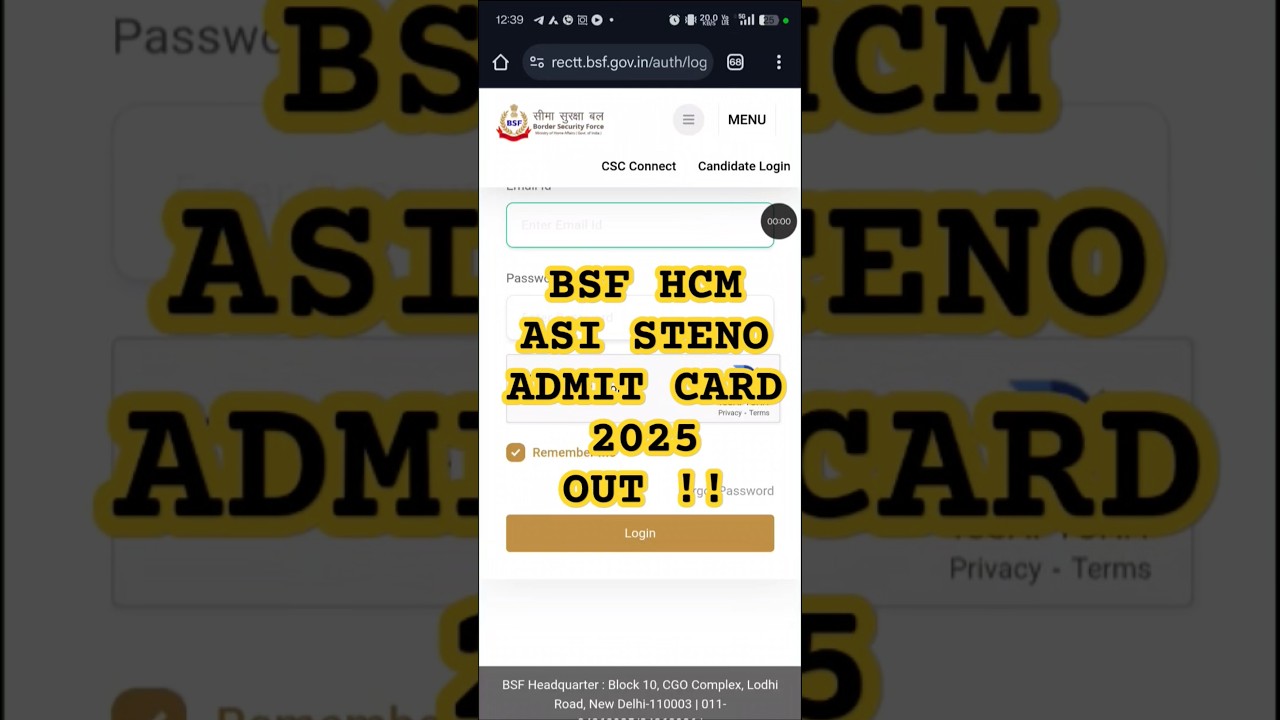 BSF HCM ASI Admit Card 2025 kaise download kare 
