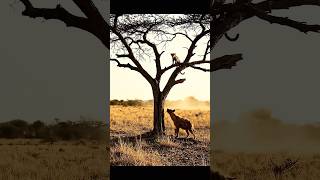 Hyena Spots Leopard Cub in a Tree