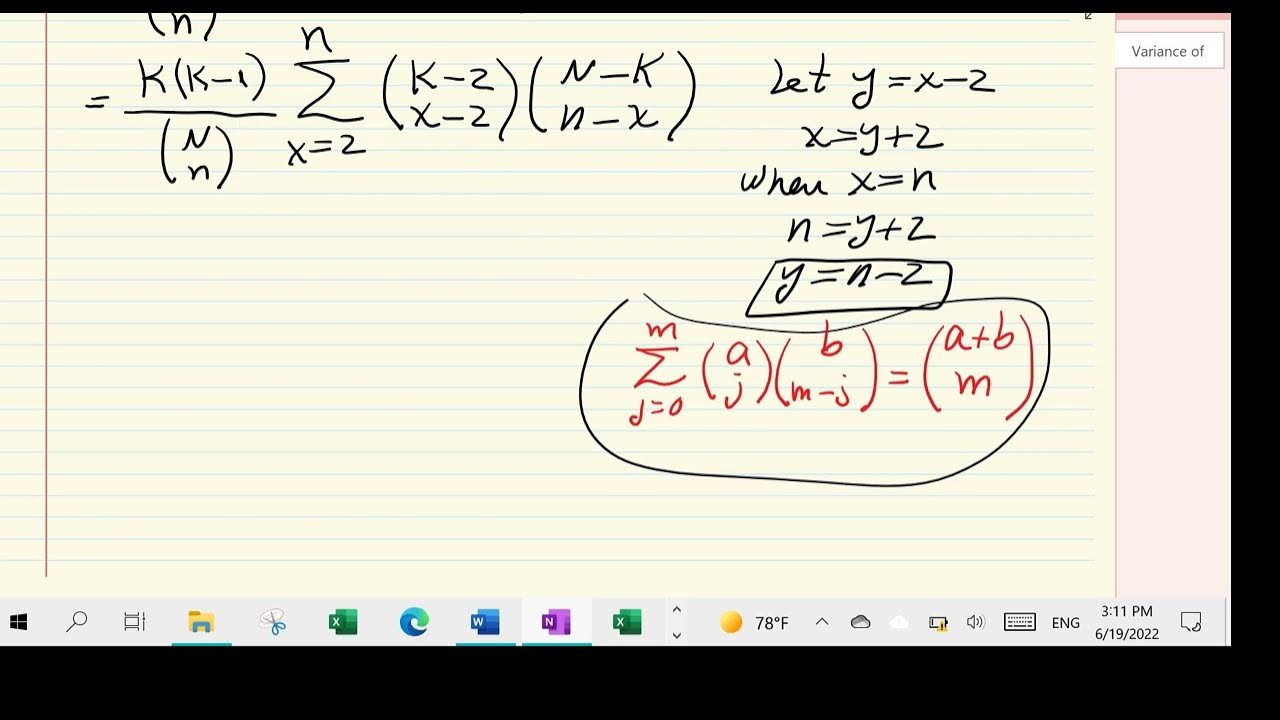 Variance of Hypergeometric Probability Distribution YouTube