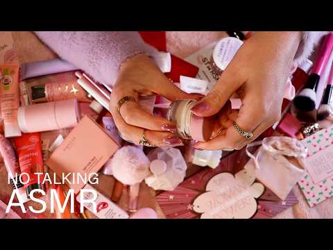 ASMR 1Hr Pink Cosmetics Tapping & Scratching (🎧 NO TALKING, lid sounds, rummaging)