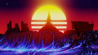 Retro City With Boiling Lava And Giant Sun Screensaver 4K