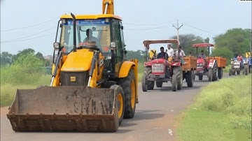 JCB 3DX Goes to Loading Mud swaraj 744 FE Swaraj 744 XT Tractors in village Pond || jcb video 
