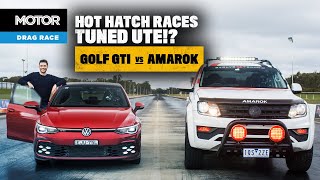 Volkswagen Golf GTI vs 320hp Amarok: DRAG RACE! | MOTOR