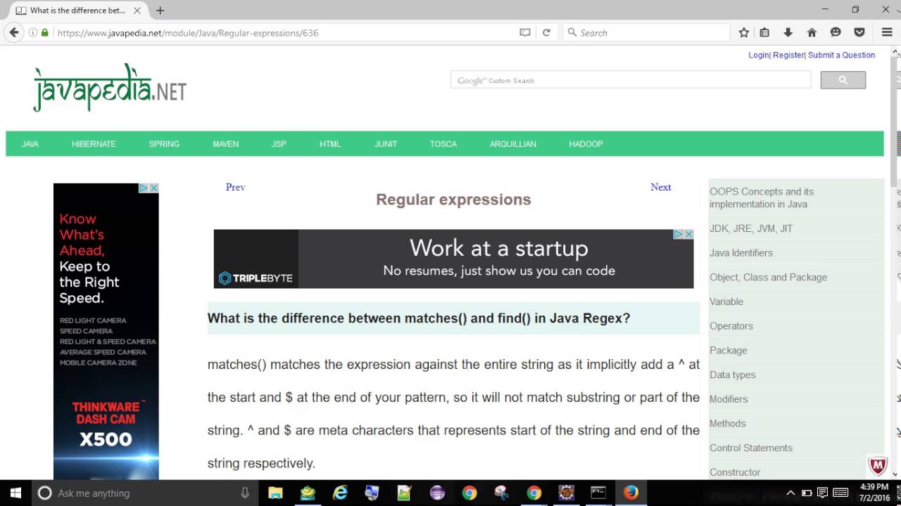 What is the difference between matches() and find() in Java Regex