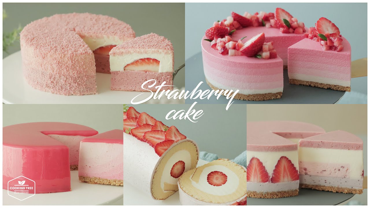 ⁣🍓5가지 딸기 케이크 레시피 모음.zip🍓 : 5 Strawberry Cake Recipe * 홈베이킹 영상 모음 Baking Video | Cooking tree