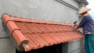 Excellent Professional Techniques Build And Install Red Tile On The Strongest Slope Concrete Roof