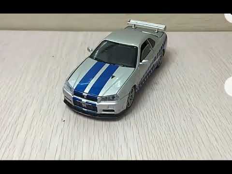 Nissan Skyline GT-R in Silver & Blue Model Toy Car Opening Doors 1:32 Scale - Multicolor - video from Kidsinfy