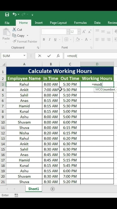 Use Excel To Calculate Total Working Hours - YouTube