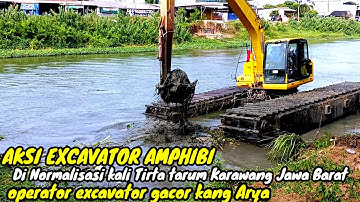 EXCAVATOR AMPHIBI KANG ARYA BERAKSI NORMALISASI KALI TIRTA TARUM KARAWANG #kdm 