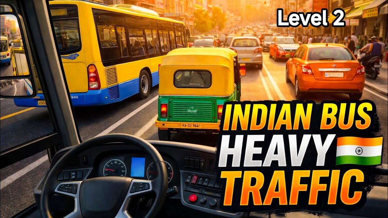 Indian Bus Driving Simulator 3D | Realistic view | High Traffic | Hill Views | Level 2