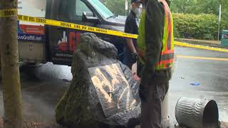 RAW: Aftermath footage shows damage outside Portland Police East Precinct from a night of rioting