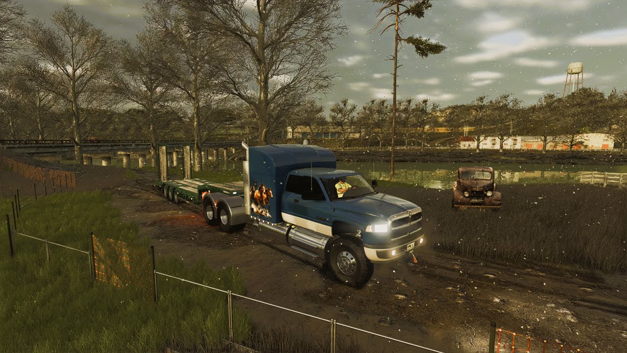 FS25 Driving 1999 Dodge Ram 7500 Semi and Hauling an old forgotten Rusty Farm Truck