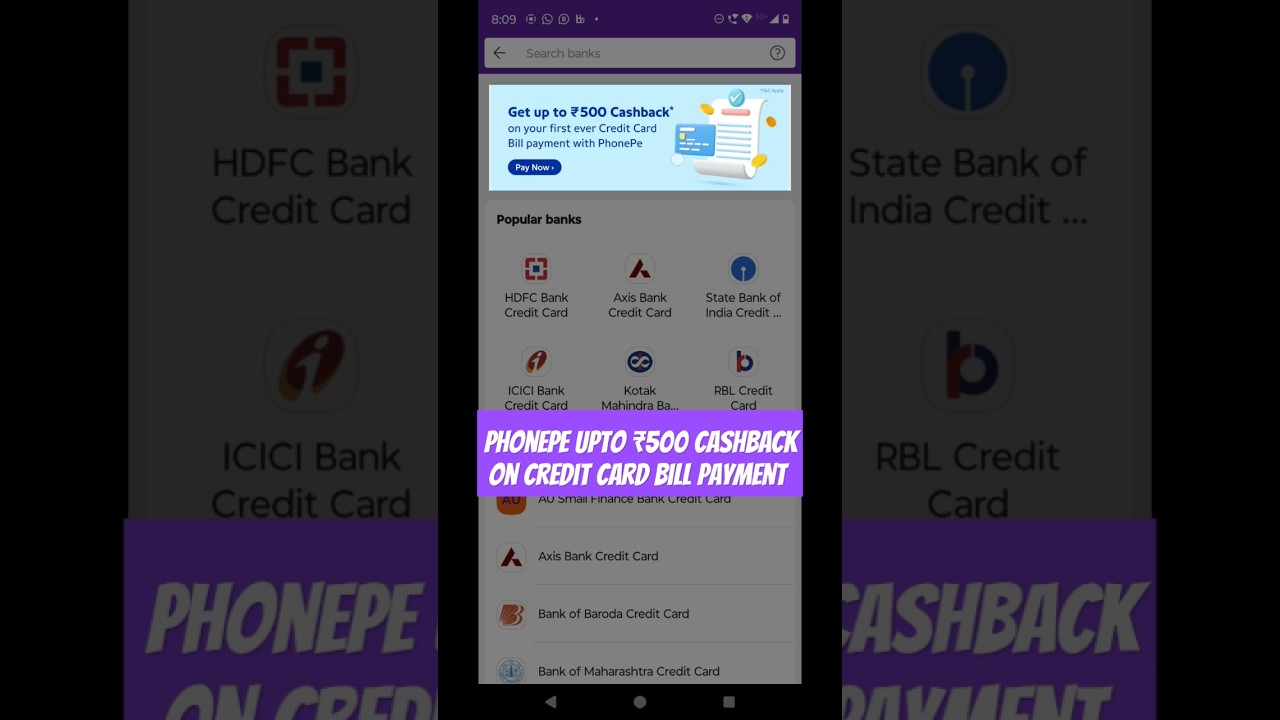 PhonePe Upto ₹500 Cashback on Credit Card Bill Payment 
