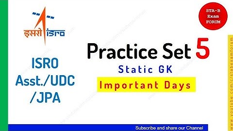 ISRO Assistant UDC JPA | Practice Set 5 | Static GK | Important Days