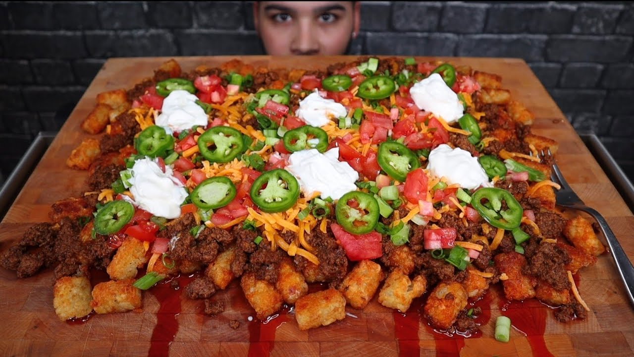 ASMR LOADED TATER TOT NACHOS MUKBANG