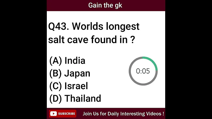 Q43. World's Longest Salt Cave found in? | GK Interesting Questions | Gain The Gk