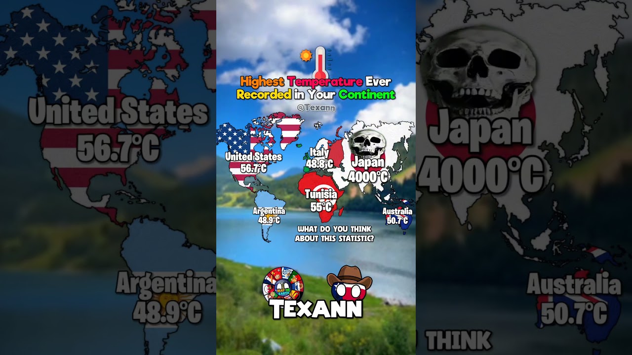 Highest Temperature Ever Recorded in Your Continent World Map Edit