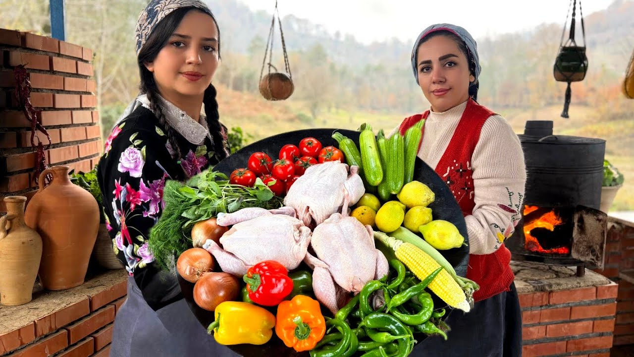 Cooking chicken with vegetables; rustic recipe