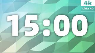 15 Minute Timer with Ticking Sound | Countdown Timer & Alarm Alert | Polygonal Background for Focus