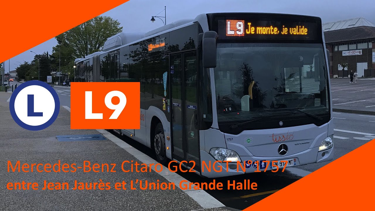 Tisséo - Ligne L9 Mercedes Benz Citaro GC2 NGT N°1757 entre Jean Jaurès et L'Union Grande Halle